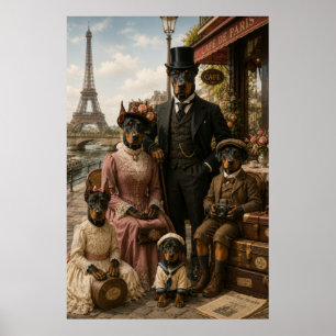 Victorianische Dobermann-Familie in Paris – Eiffel Poster