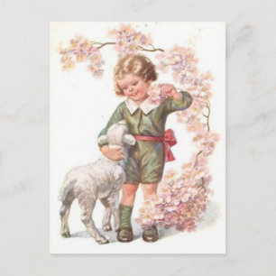Victorianische Kinder-Lamm-Kirsche Baum Postkarte