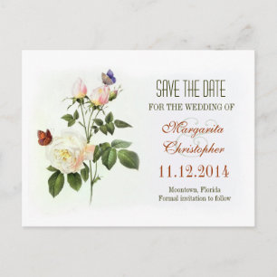 victorianische Rose weiße Save-the-Date-Postkarten Ankündigungspostkarte