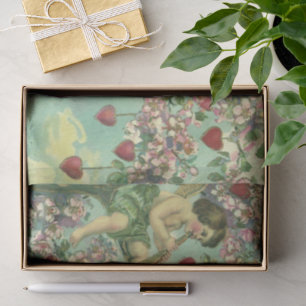 Victorianische Valentinstag-Putten Vintage-Herzbau Seidenpapier