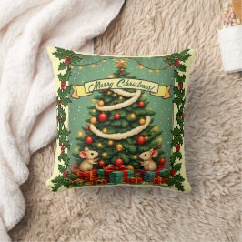 Victorianische Weihnachtsmäuse präsentieren rote g Kissen