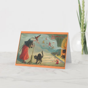 Victorianischer Halloween-Hexengetränk-Grußkarte Karte