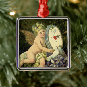 Victorianischer Valentinstag, Vintage Engel Liebes Silbernes Ornament