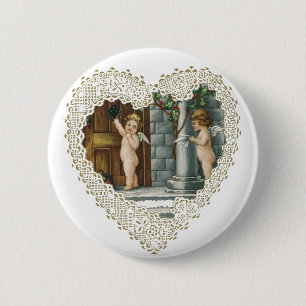 Victorianischer Valentinstag, Vintage-Engel mit Br Button