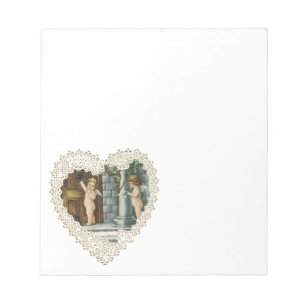 Victorianischer Valentinstag, Vintage-Engel mit Br Notizblock