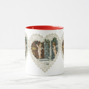 Victorianischer Valentinstag, Vintage-Engel mit Br Tasse