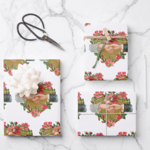 Victorianischer Valentinstag, Vintage-Hände mit Bl Geschenkpapier Set