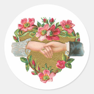 Victorianischer Valentinstag, Vintage Hände mit Bl Runder Aufkleber