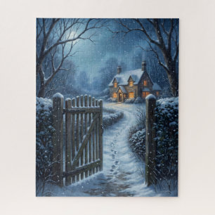 Victorianischer Weihnachtsgarten-Tor- und Cottage- Puzzle