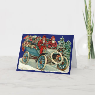 Victorianischer Weihnachtskartonsantas Automobil Karte