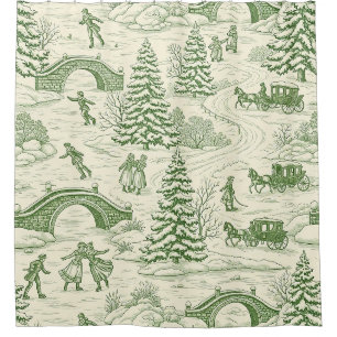 Victorianisches Creme-Grün-Winter-Toile-Muster Duschvorhang