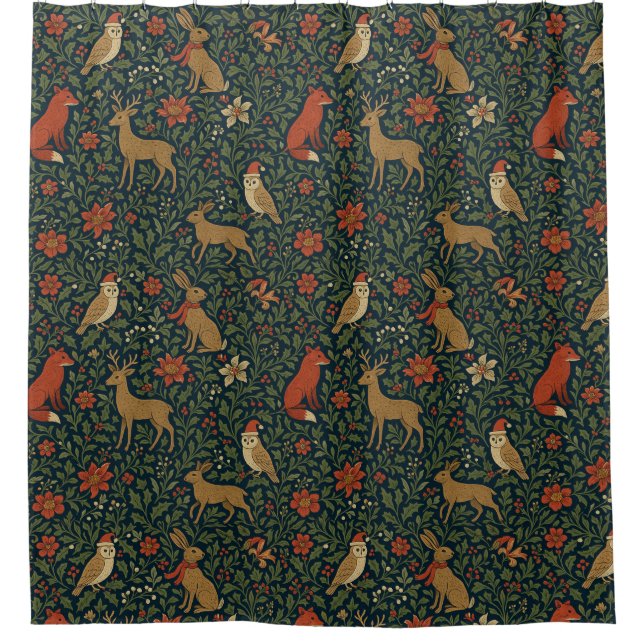 Victorianisches Weihnachts-Tier- & Botanik- Duschvorhang (Vorderseite)