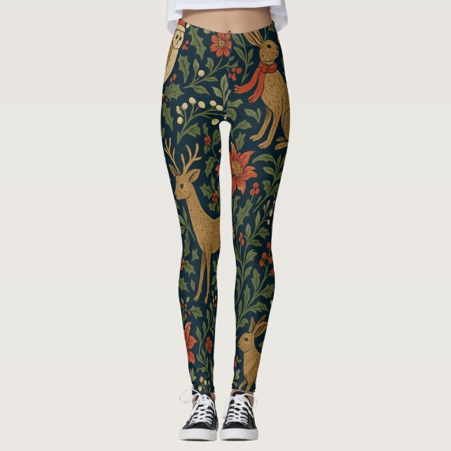Victorianisches Weihnachts-Tier & Botanik  Leggings (Vorderseite)