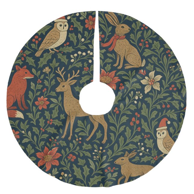 Victorianisches Weihnachts-Tier- & Botanik- Polyester Weihnachtsbaumdecke (Vorderseite)