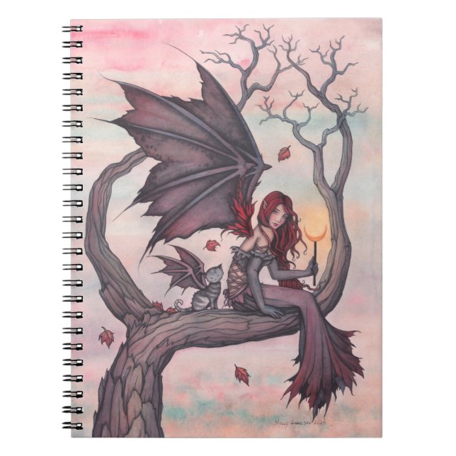 Victoria's Tree Gothic Fairy mit Cat Fantasy Art Notizblock (Vorderseite)