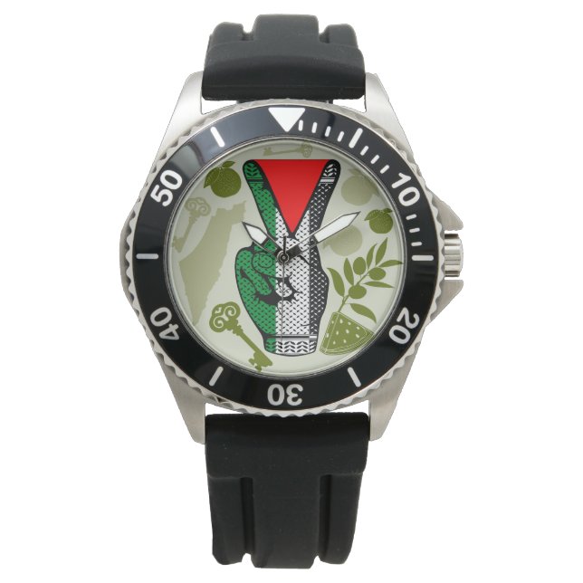 Victory Sign Hand Resistance Red Triangle Symbol Armbanduhr (Vorderseite)