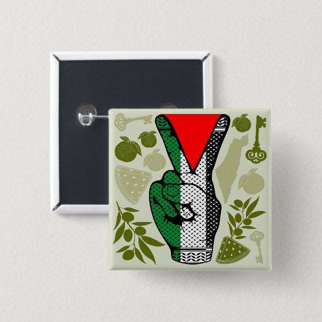 Victory Sign Hand Resistance Red Triangle Symbol Button (Vorne & Hinten)