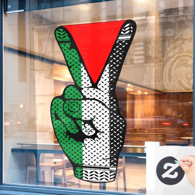 Victory Sign Hand Resistance Red Triangle Symbol Fensteraufkleber (Café-Fenster)