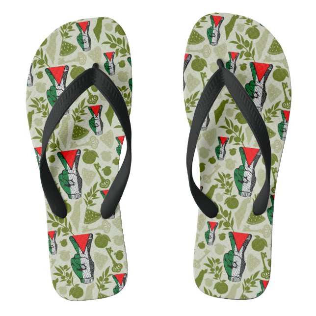 Victory Sign Hand Resistance Red Triangle Symbol Flip Flops (Fußbett)