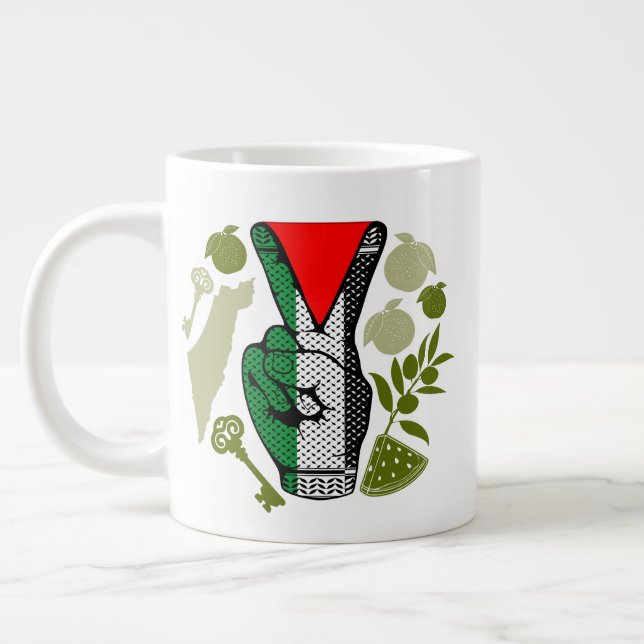 Victory Sign Hand Resistance Red Triangle Symbol Jumbo-Tasse (Links)