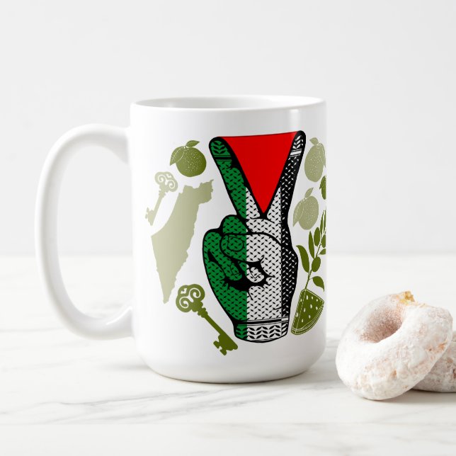 Victory Sign Hand Resistance Red Triangle Symbol Kaffeetasse (Mit Donut)