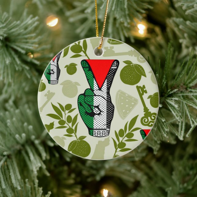 Victory Sign Hand Resistance Red Triangle Symbol Keramik Ornament (Baum)