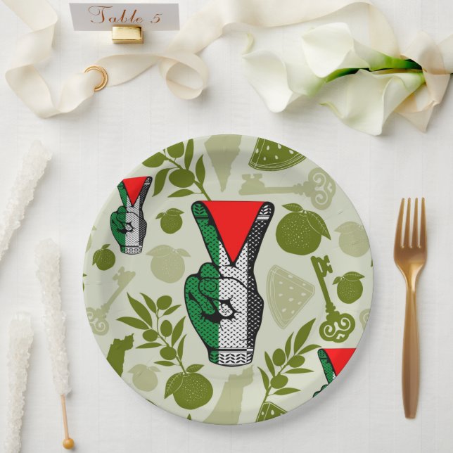 Victory Sign Hand Resistance Red Triangle Symbol Pappteller (Hochzeit)