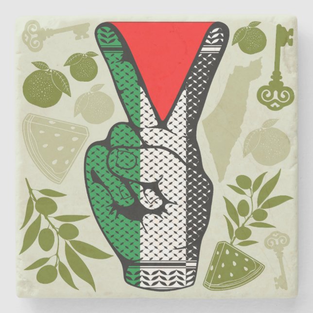 Victory Sign Hand Resistance Red Triangle Symbol Steinuntersetzer (Vorderseite)