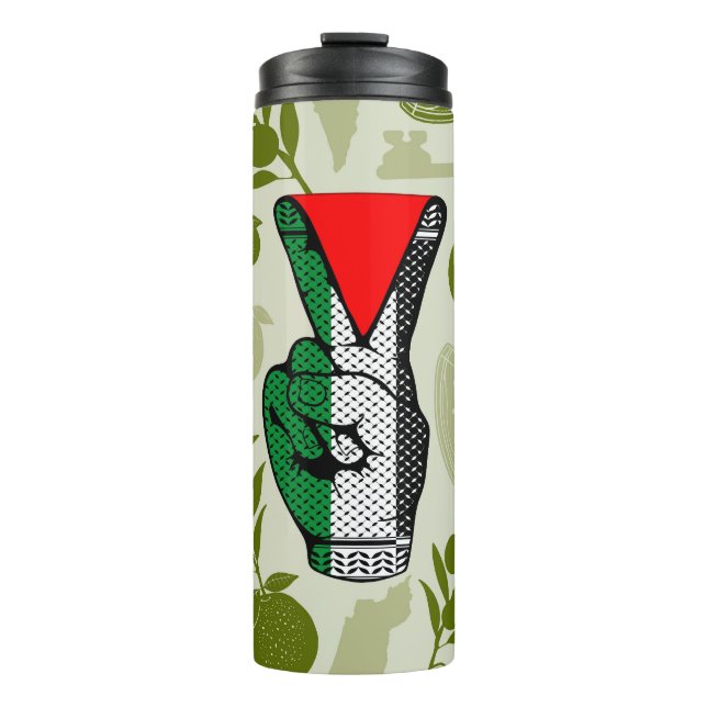 Victory Sign Hand Resistance Red Triangle Symbol Thermosbecher (Vorderseite)