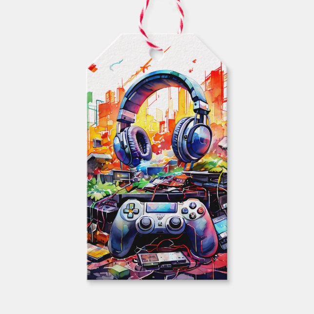 Video-Controller und Kopfhörer-Junge zum Geburtsta Geschenkanhänger (Vorderseite)