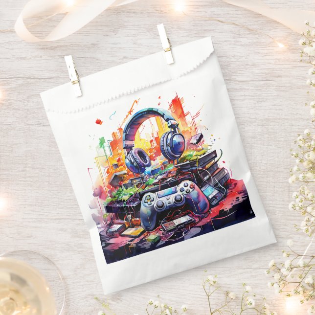 Video-Controller und Kopfhörer-Junge zum Geburtsta Geschenktütchen (Ausgeschnitten)