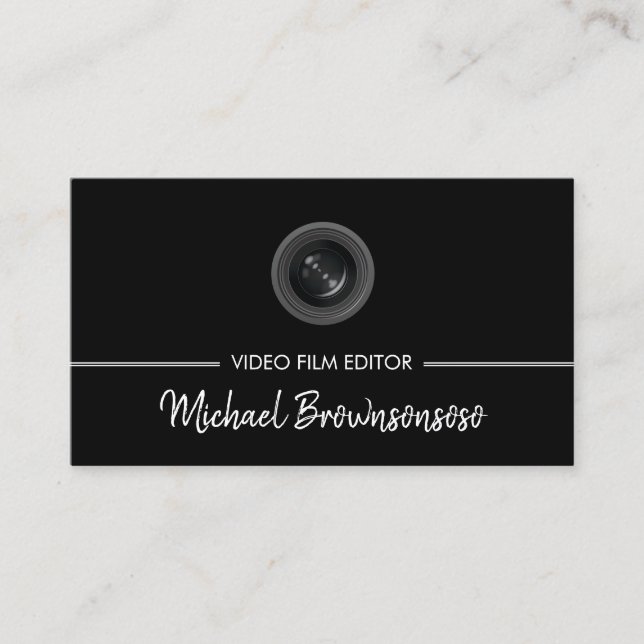 Video Editor Filmmaker Schwarze Filmrolle Logo Visitenkarte (Vorderseite)