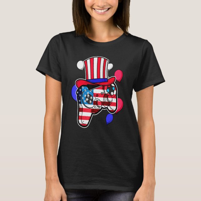 Video Game 4. Juli Controller American Flag Sh T-Shirt (Vorderseite)