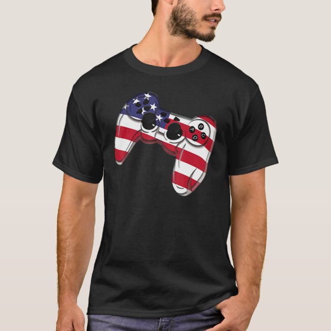 Video Game 4th Of July Controller American Flag T-Shirt (Vorderseite)