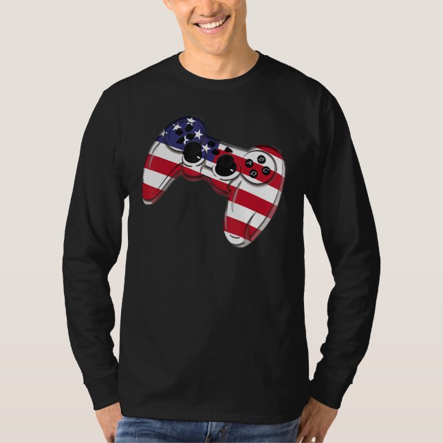 Video Game 4th Of July Controller American Flag T-Shirt (Vorderseite)