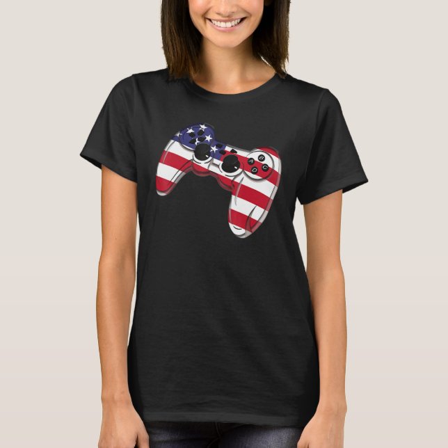 Video Game 4th Of July Controller American Flag T-Shirt (Vorderseite)