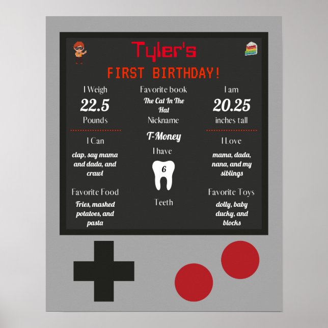 Video Game Baby's 1st Birthday Milestones Poster (Vorne)