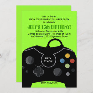 Video Game Birthday Boys Einladung Neon Green