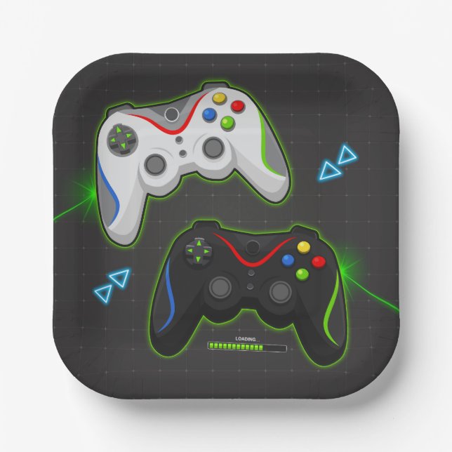 Video Game Birthday Gamer Boy Pappteller (Vorderseite)