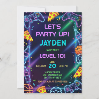 Video Game Birthday Invitation, Neon Gaming Party Einladung