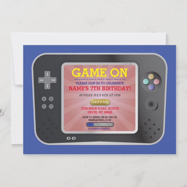 Video Game Birthday Party Gamer Boy Console laden Einladung (Vorderseite)