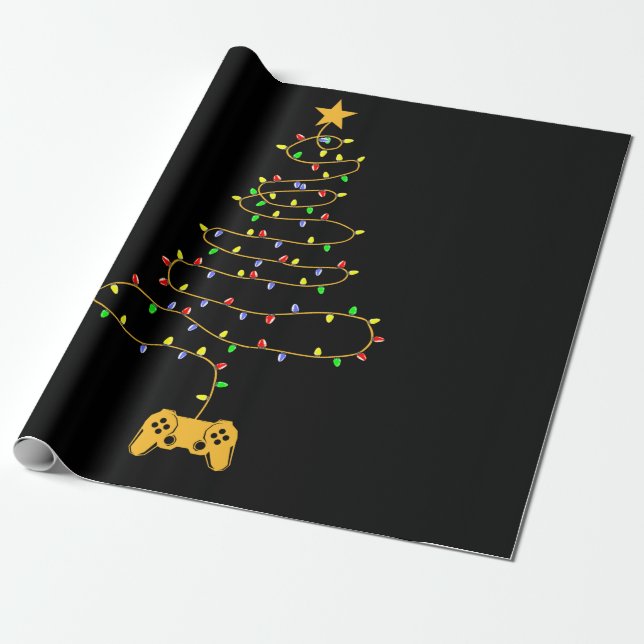 Video Game Christmas Tree Lights Gaming Pajama Geschenkpapier (Ungerollt)
