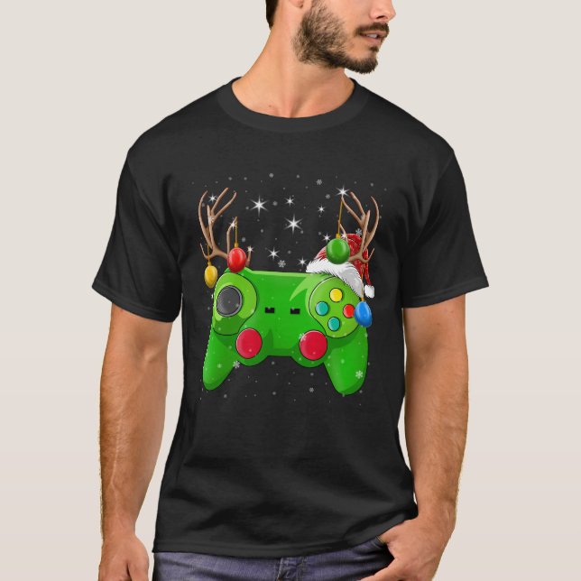 Video Game Controller Christmas Lights Gamer T-Shirt (Vorderseite)