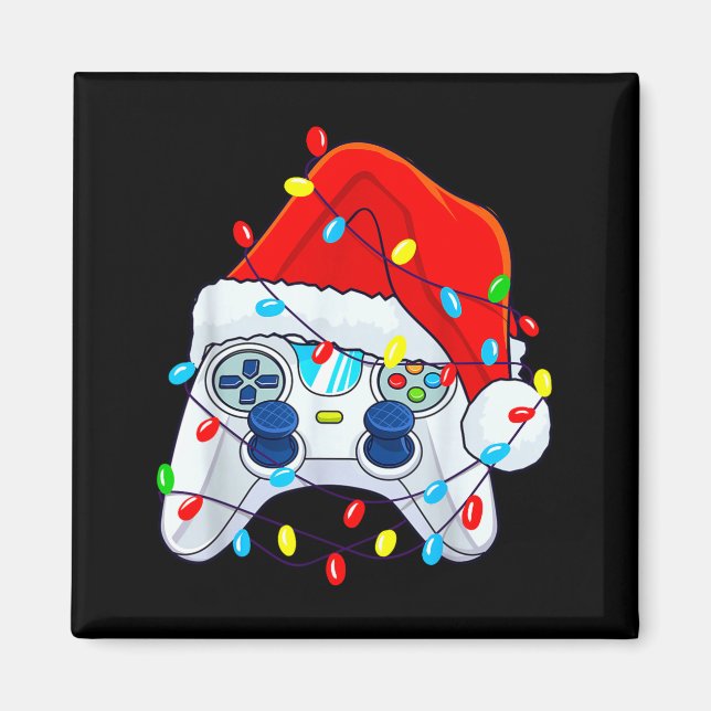 Video Game Controller Christmas Santa Hat Gamer Bo Magnet (Vorne)