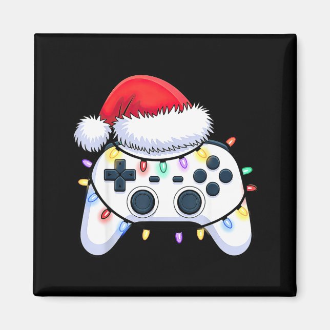 Video Game Controller Christmas Santa Hat Gamer Bo Magnet (Vorne)