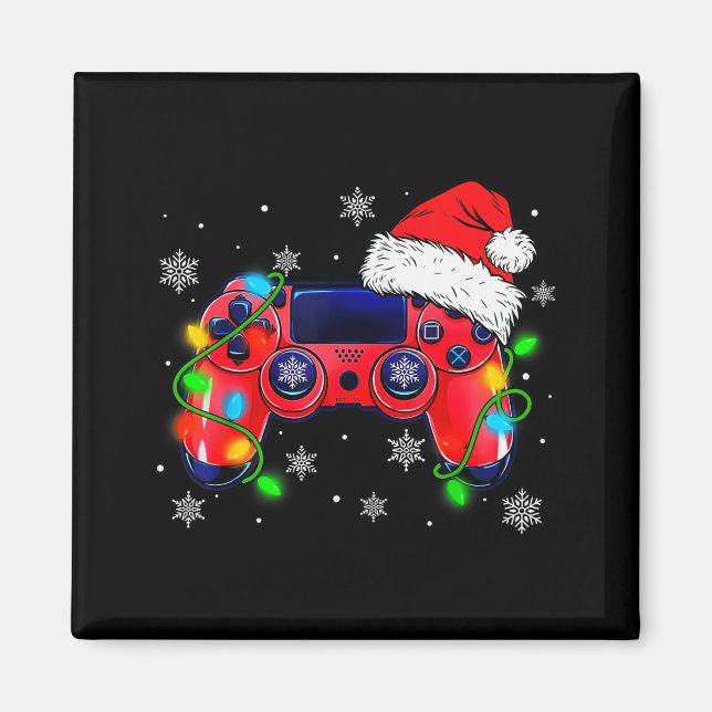 Video Game Controller Christmas Santa Hat Gamer Bo Magnet (Vorne)