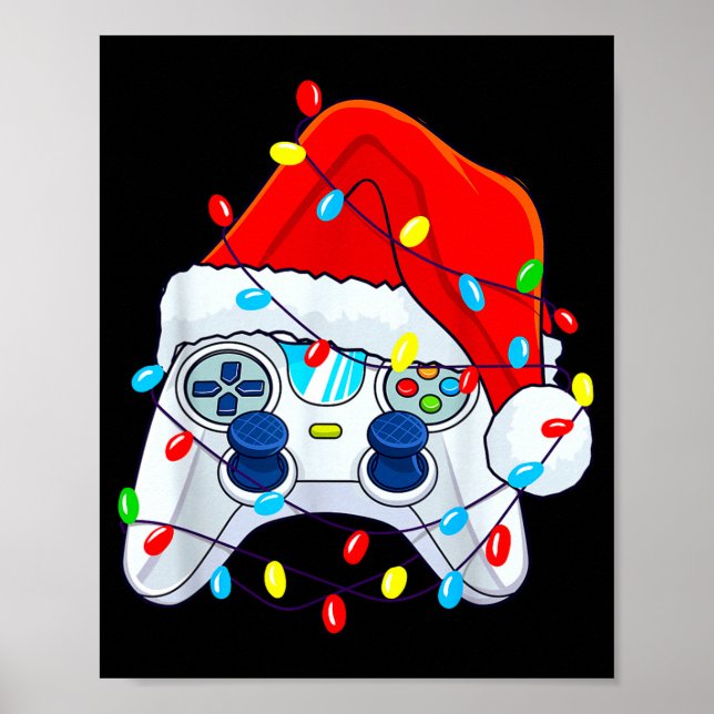 Video Game Controller Christmas Santa Hat Gamer Bo Poster (Vorne)