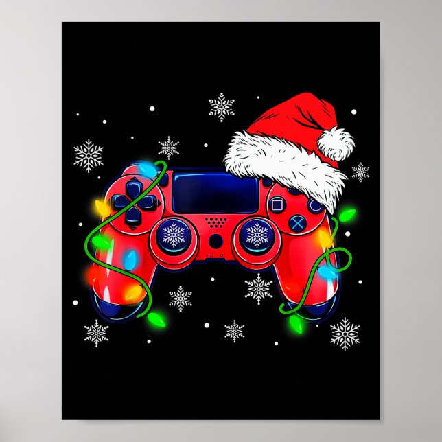 Video Game Controller Christmas Santa Hat Gamer Bo Poster (Vorne)