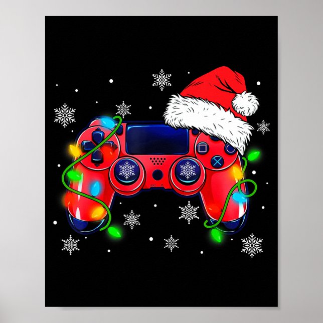 Video Game Controller Christmas Santa Hat Gamer Bo Poster (Vorne)
