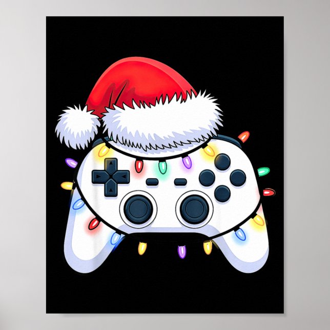 Video Game Controller Christmas Santa Hat Gamer Bo Poster (Vorne)